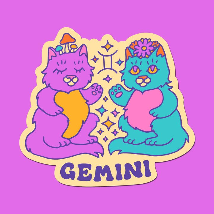 Zodiac Gemini Astrology Cat Sticker for wholesale by Claire Morales