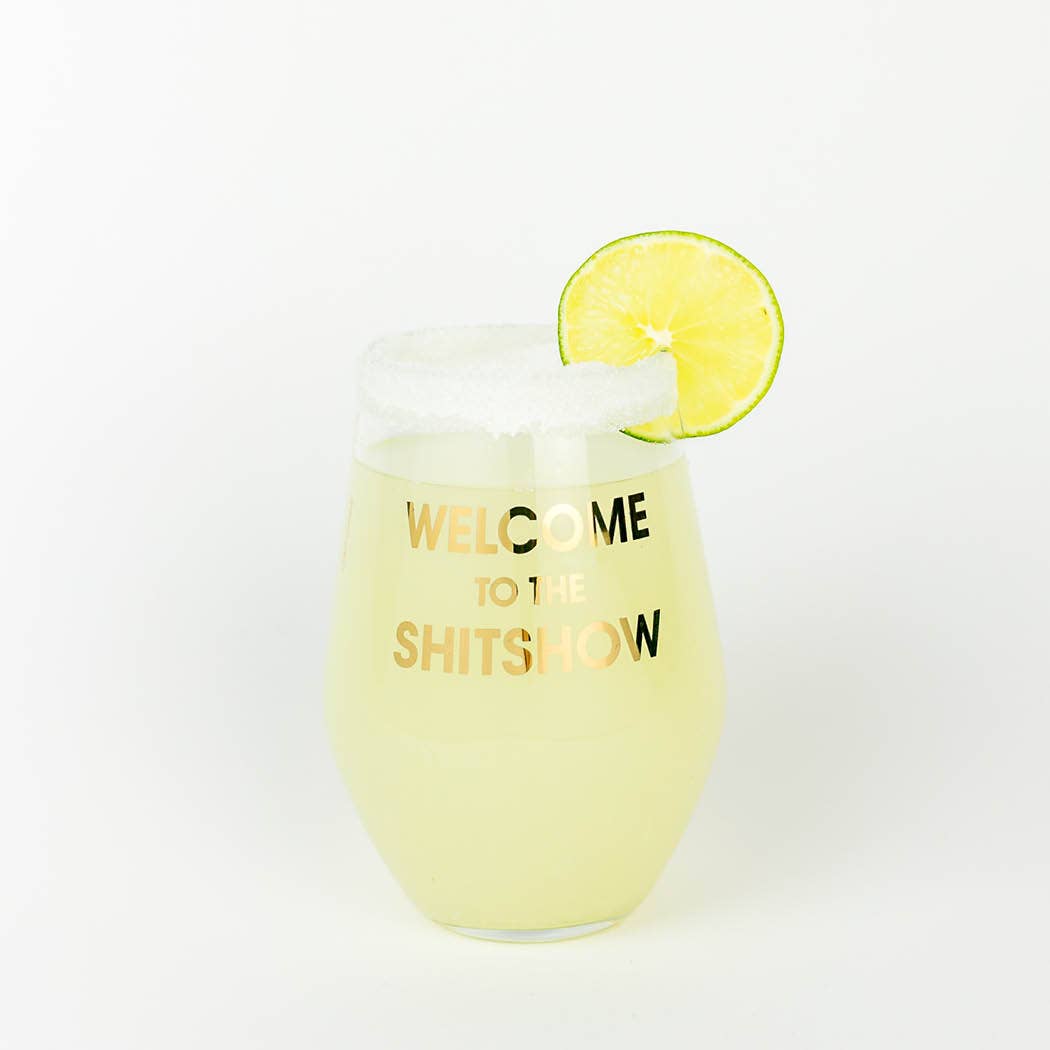 Chez Gagné - Wholesale Wine Glass - Welcome to the Shitshow - Gold Foil Stemless Wine Glass2