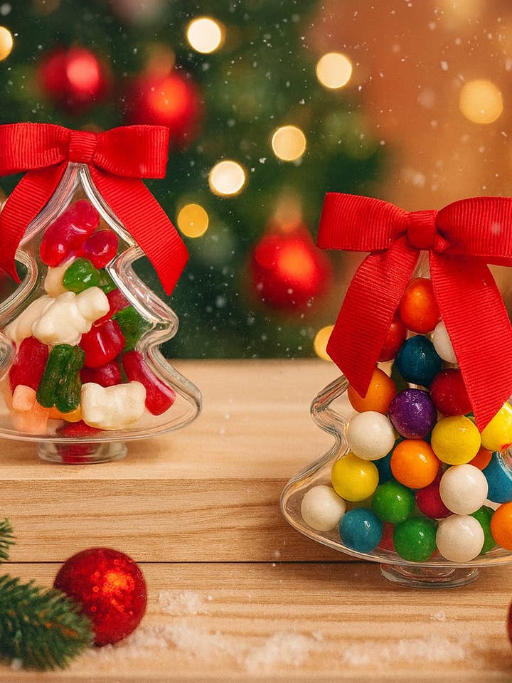 Clear Acrylic Trees Set of 24 EMPTY Candy Container Ornament for wholesale by Kara Chocolates