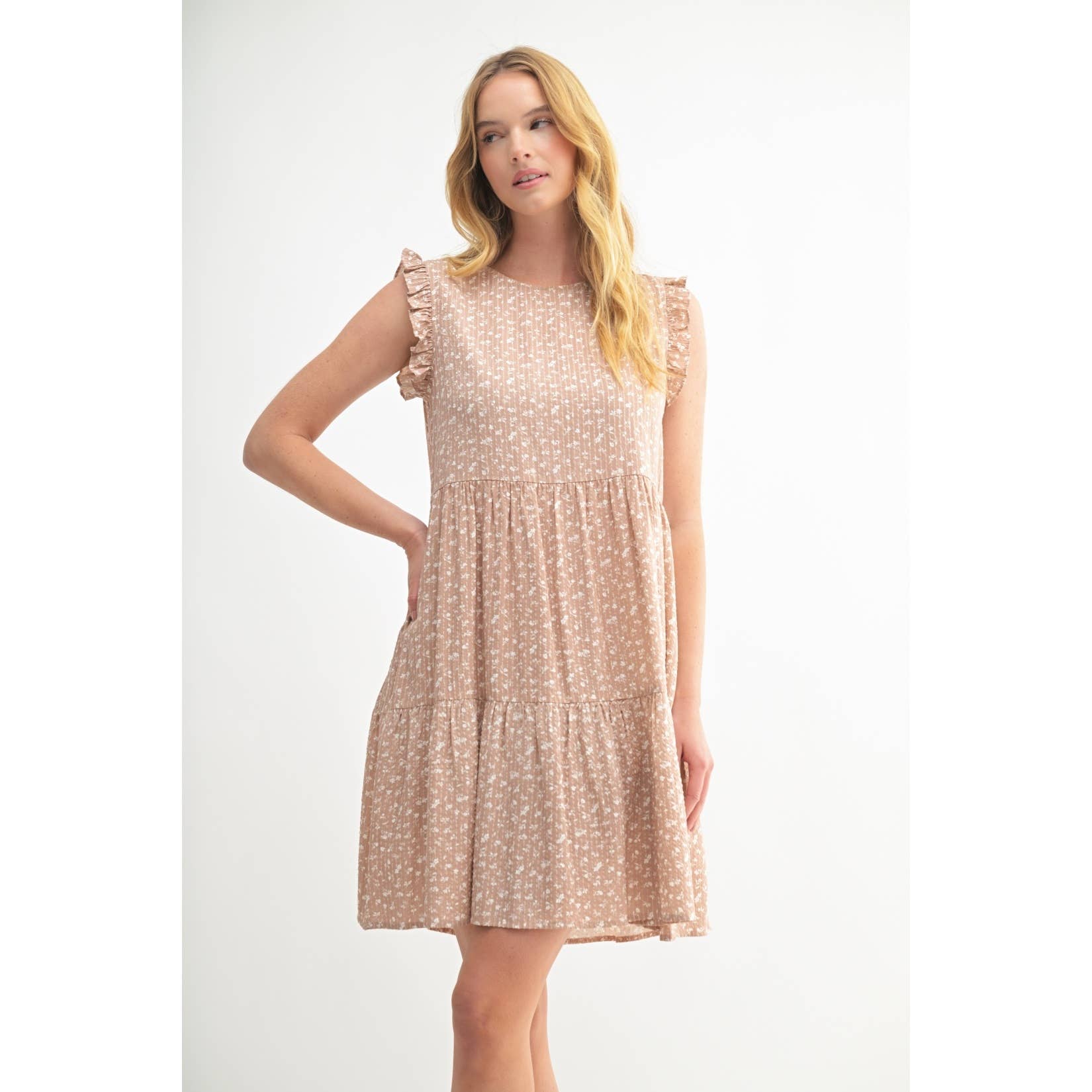 FUN2FUN - Vendita all'ingrosso Vestito - Donna - MINI ABITO A BALZE CON MOTIVO A RIGHE FLOREALI DELICATE E TESTURA12