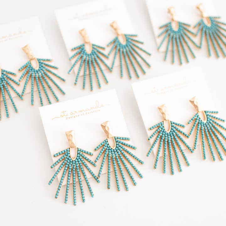 St Armands Designs of Sarasota - Wholesale Dangle Earrings - Turquoise Sunburst Statement Drop Earrings