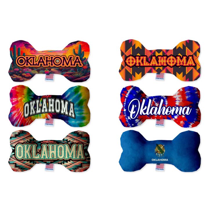 Pet & Dog Plush Bone Toys, "Oklahoma State Options" for wholesale by American Leashworks