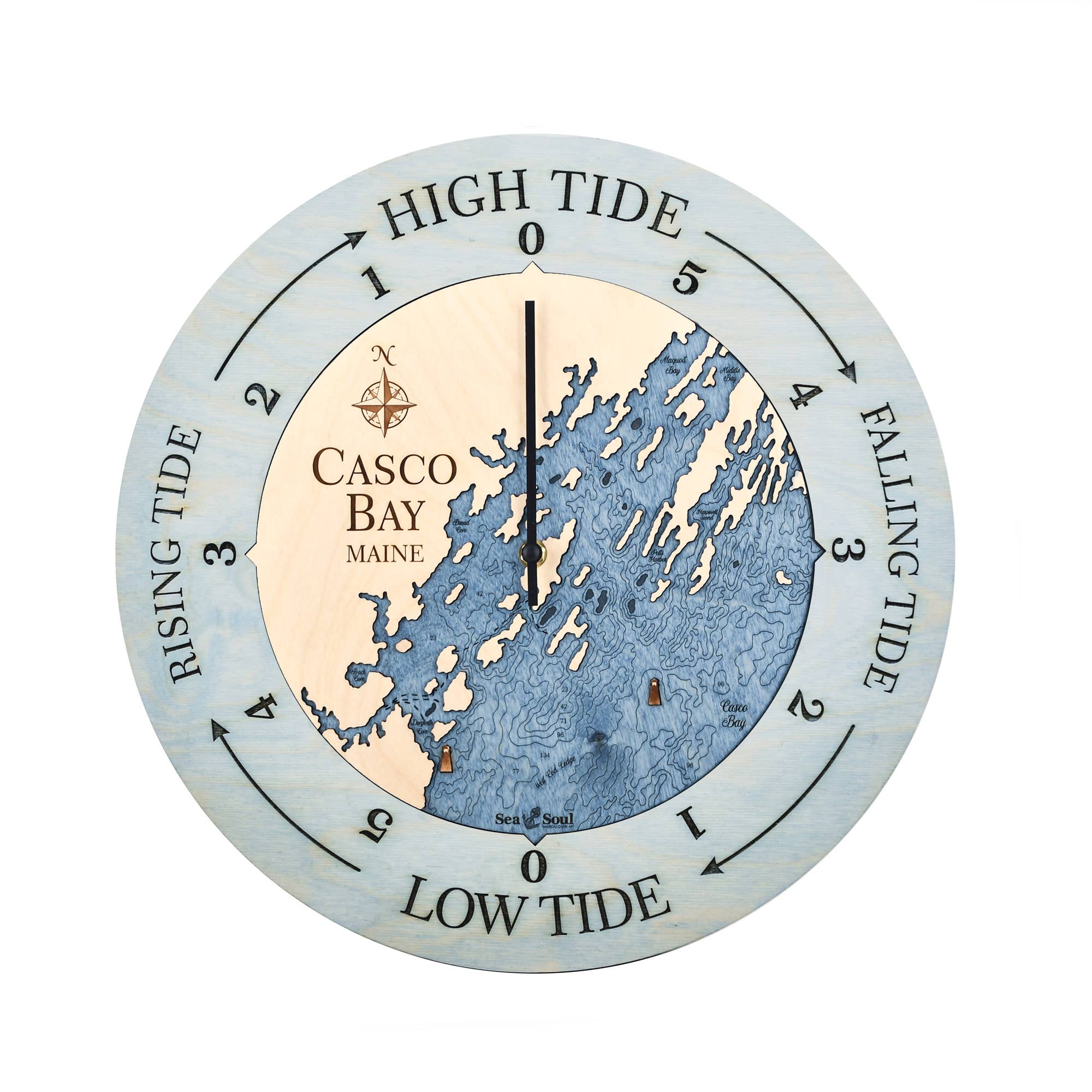 Sea & Soul Nautical Chart Art - Vente Horloges murales - Carte de profondeur d'eau de la côte du Maine47