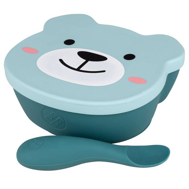Hippychick – wholesale Feeding set – Baby – Tum Tum Silicone Weaning Bowl/Spoon Set - Boris Bear - Blue3