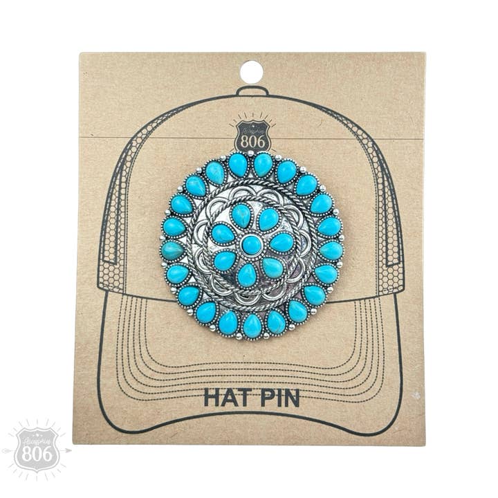 Turquoise Western stone flower hat pin for wholesale on Faire