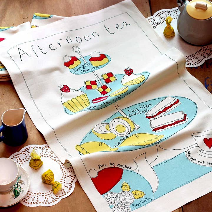 tea time tea towel for wholesale by Poppy Treffry