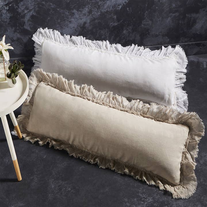 India's Heritage - Wholesale Throw/Decorative Pillow - Shabby Chic Linen Long Ruffle Pillow I 14"x 42" I 3 colors4