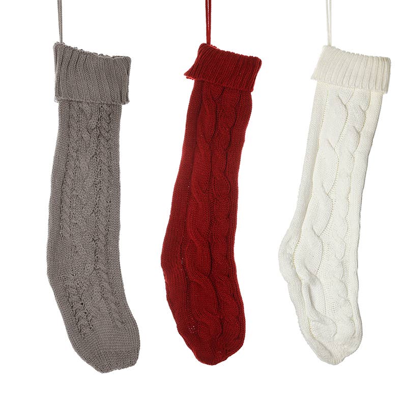 Heaven Sends – wholesale Holiday Stocking – RED & IVORY & GREY CABLE KNIT STOCKINGS0