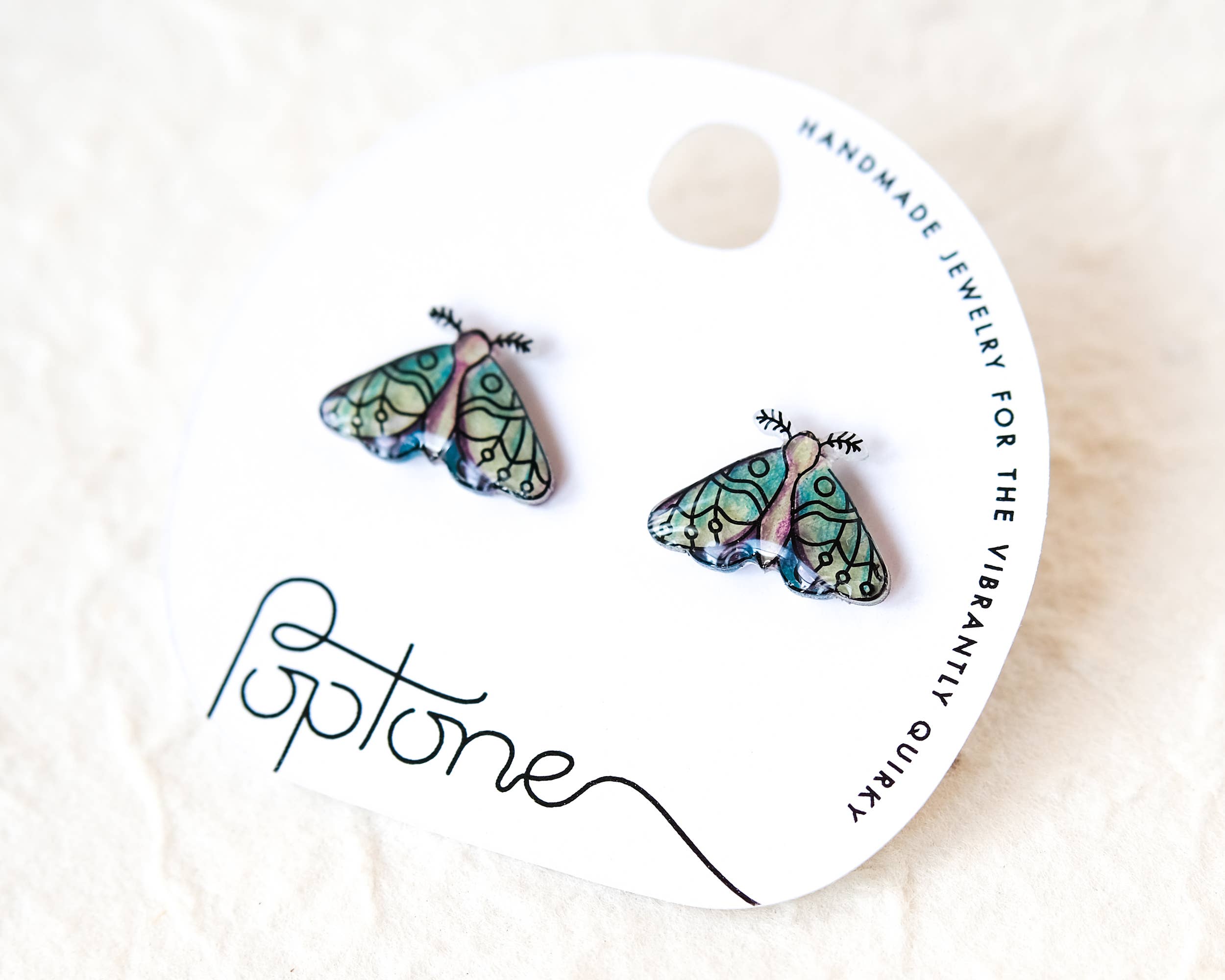 Poptone Co. - Wholesale Stud/Post Earrings - Green Forest Night Moth Stud Earrings7