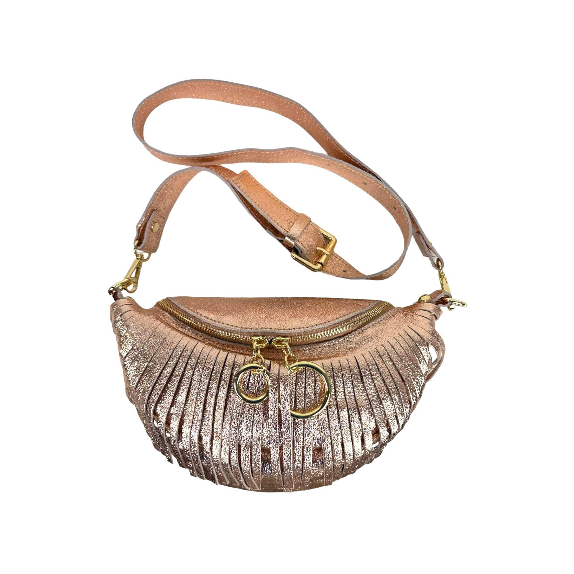 Chenson & Gorett - Vente Sac ceinture – femme - Sac banane en cuir italien brillant pour femme avec franges6