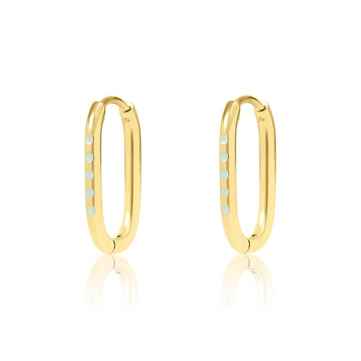 Gold Rectangle Huggies with mint enamel for wholesale by Coral & Mint