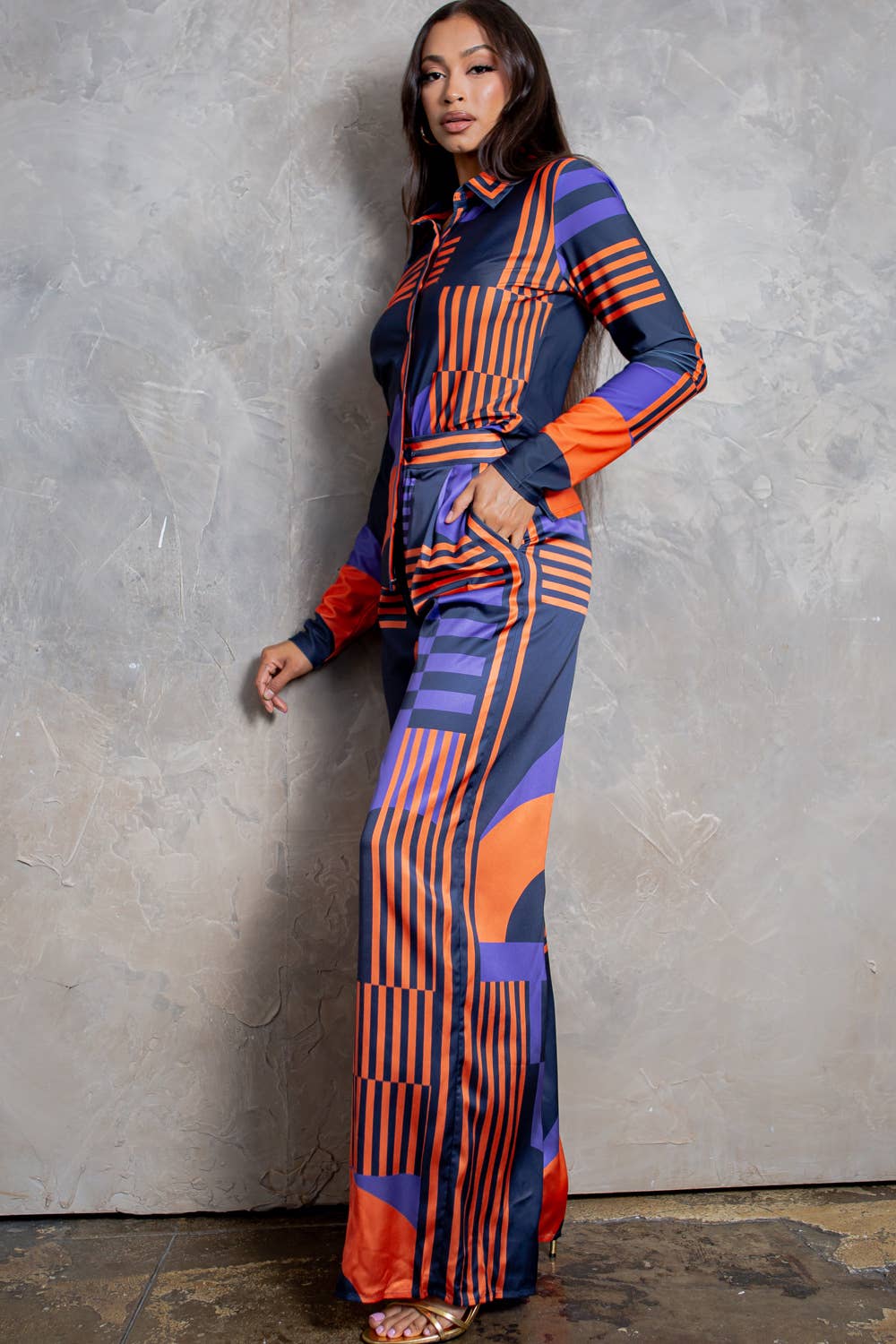 Her Bottari - Wholesale Top & Pant Set (NOT Loungewear) - Women's - BT5833-SET_Button Up Shirt and Wide Pants Set-BROWN8