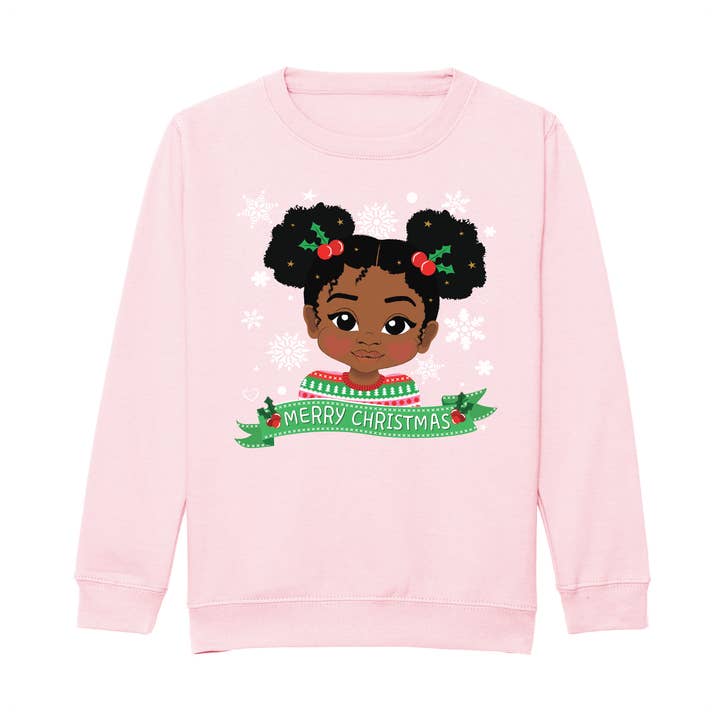 Black Girl Afro Puffs Christmas Sweatshirt – Holiday Jumper | Fefus Designs for wholesale by Fefus Designs