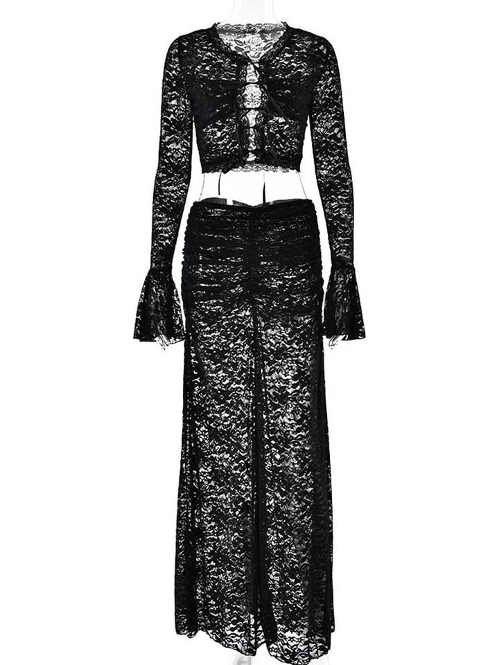 safistyle - Wholesale Top & Skirt Set - Women's - Lace Crop Top and Maxi Skirt Set
