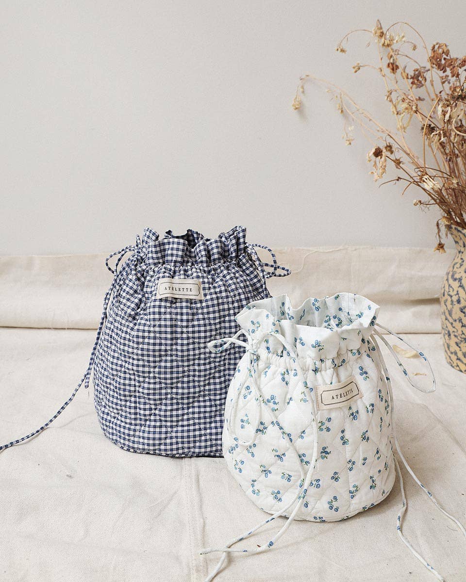 Atèlette - Wholesale Crossbody Bag - Women's - Quilted Cotton Blue Gingham Crossbody Bag - Panier Bag2