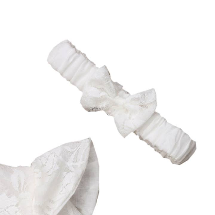 Fennco Styles - Wholesale Clothing Set - Baby - White Baby Romper & Headband 4