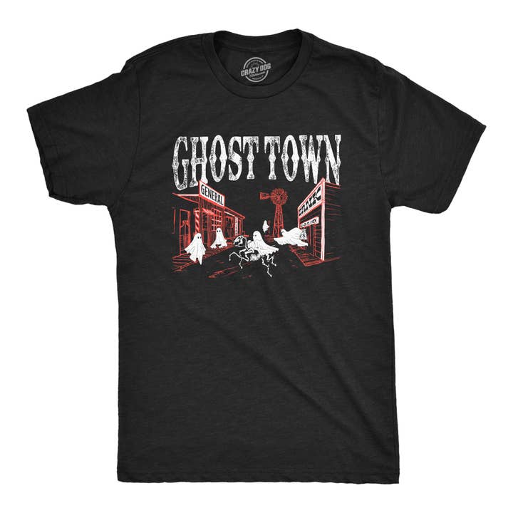 Ghost Town Men's Tshirt Halloween Graphic Tee Western T for wholesale by Crazy Dog T-Shirts