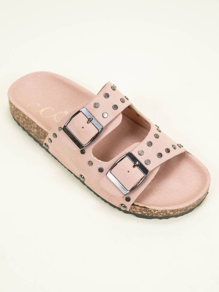CCOCCI - Vendita all'ingrosso Sandali - Donna - Sandalo ciabatta con doppia fascia, borchie rotonde e suola in sughero Birkenstock