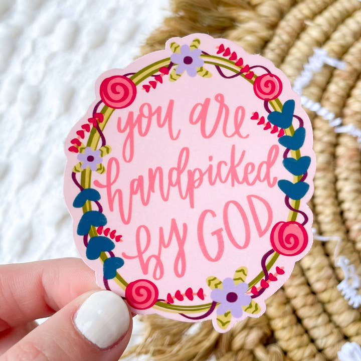 Handpicked By God Christian Sticker for wholesale by Lauren’s Print Shoppe