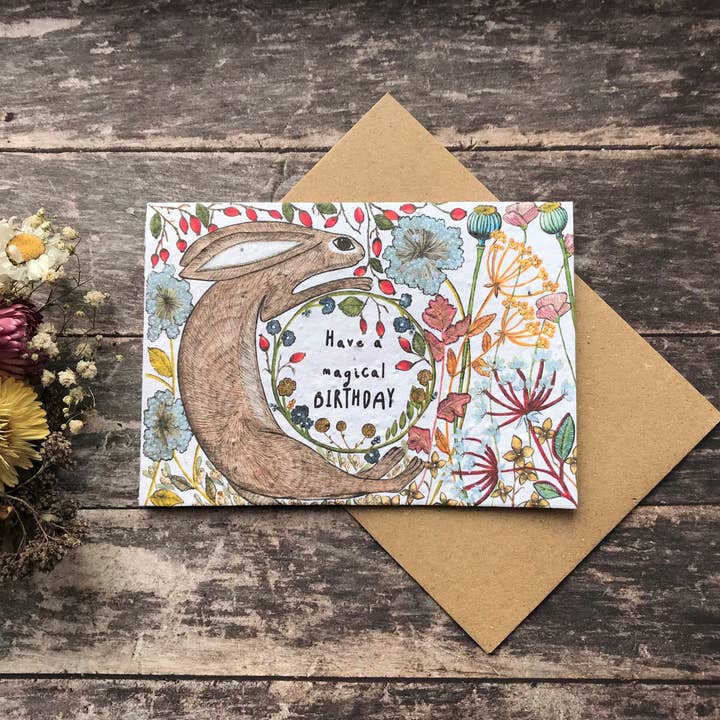 Plantable Seed Paper Birthday Card, Blank Inside for wholesale by Erika's Whimsical Art