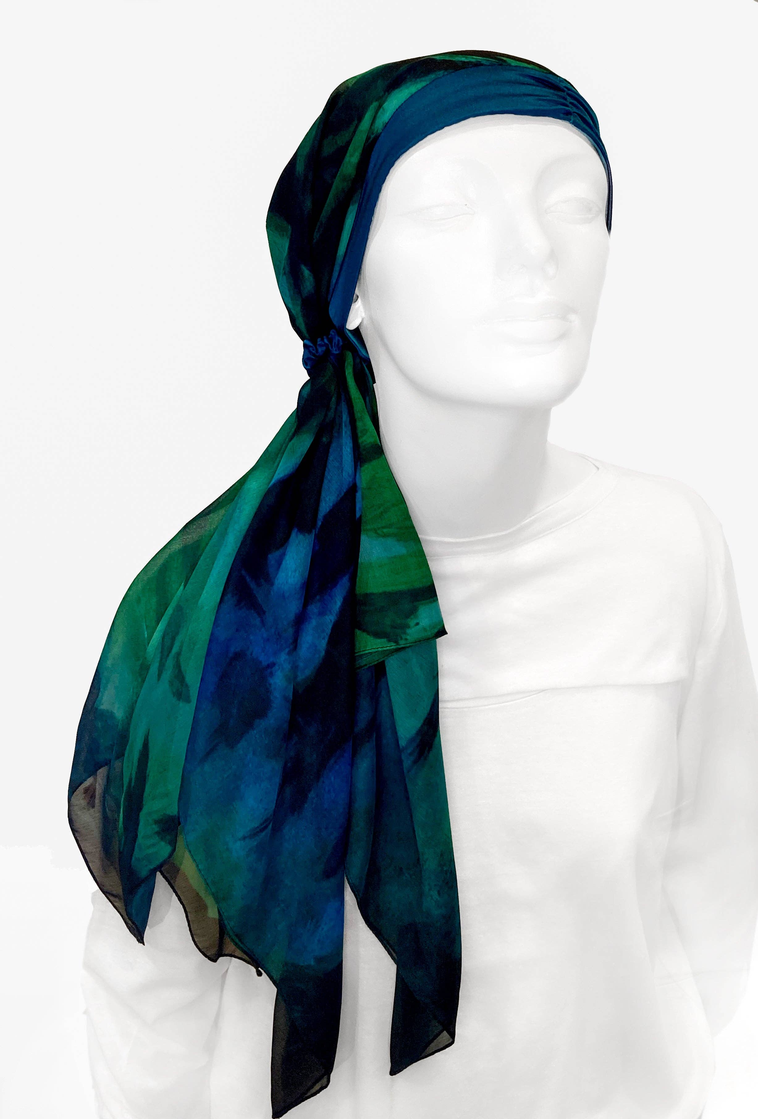 LuxCare Clothing - Wholesale Head Scarf - Women's - Fine Art Headscarf ~Peacock5