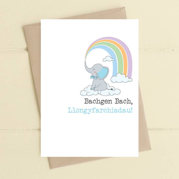 Dandelion Stationery - Wholesale Baby Card - Bachgen Bach Llongyfarchiadau (Baby Boy) Elephant WELSH Card