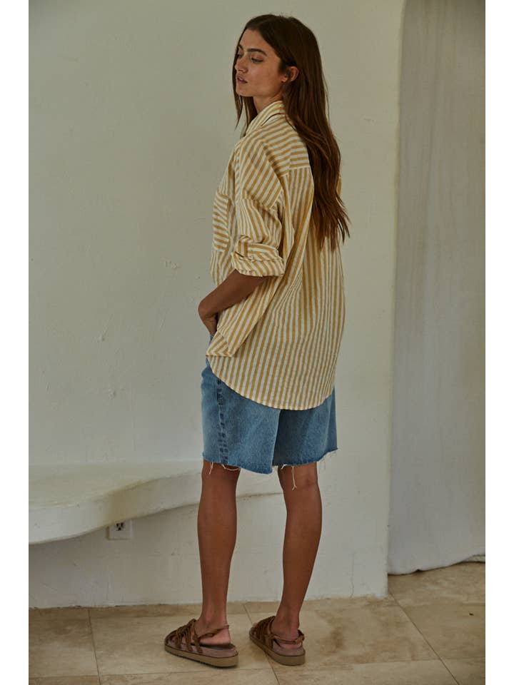 Mustard Ivory L7873 | Woven Cotton Polyester Striped Buttondown Shirt for wholesale on Faire
