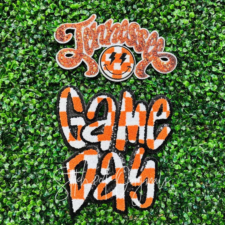 Stitched Originals - Wholesale Patch - Orange Checkered Game Day Patch, Iron on Patch2