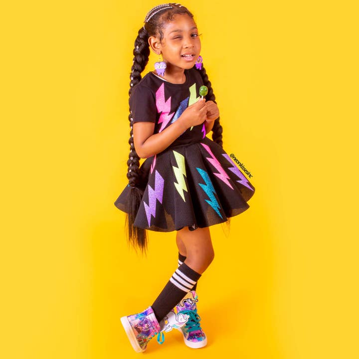 Glitter Lightening Bolt Skirt Set for wholesale by Neon Kisses