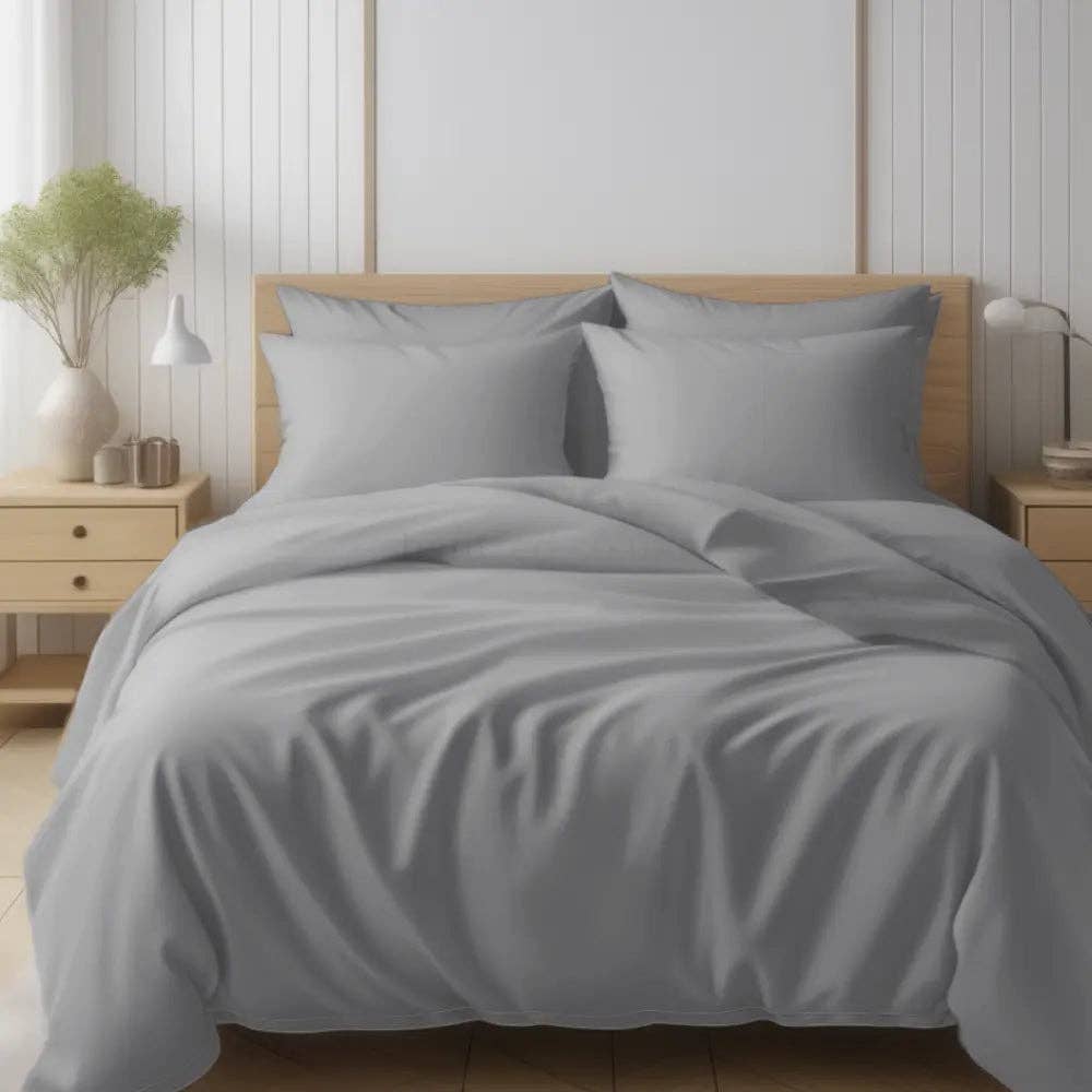 The Fitted Sheets – wholesale Bedding set – Grey Mfiber Plain Duvet Cover Set with Matching Pillowcase4