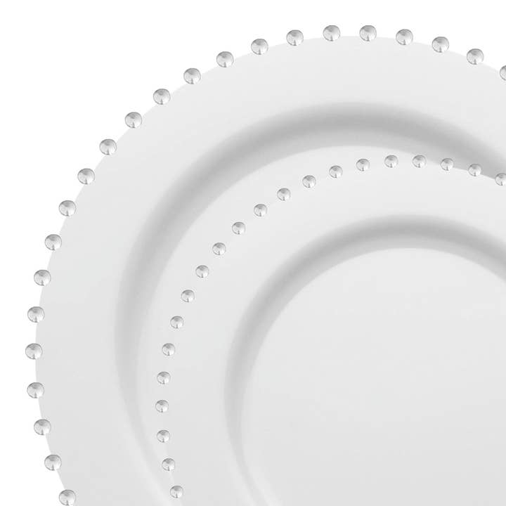 White Silver Pearl String Round Dinnerware Set - 120 Sets for wholesale by Smarty had a Party