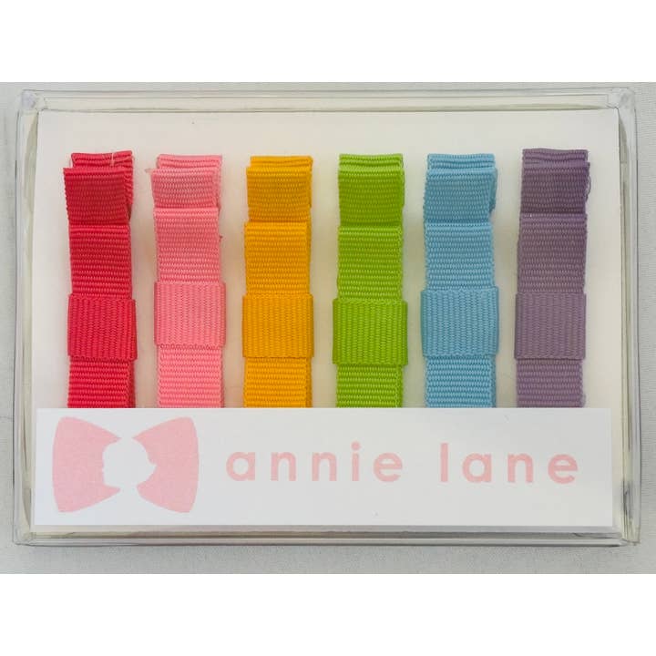 Doos met 6 haarstrikken - trendy effen kleuren voor wholesale door Annie Lane