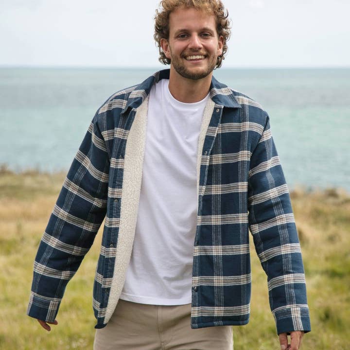 Deep Sea Plaid Ridge Sherpa Lined Flannel Jacket for wholesale on Faire