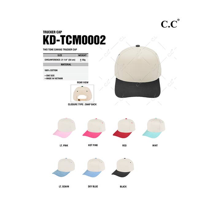 Hana - Wholesale Baseball Cap - Kids - C.C KIDS Two Tone Canvas Trucker Cap