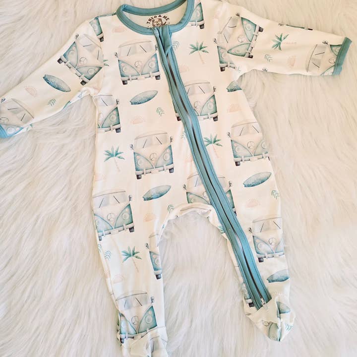 Baby Boys Soft Sleepers - Blue Retro Vanagon Combi Van for wholesale by Rufflеѕ & Bоwtіеѕ - Affordable Boys & Girls Clothing