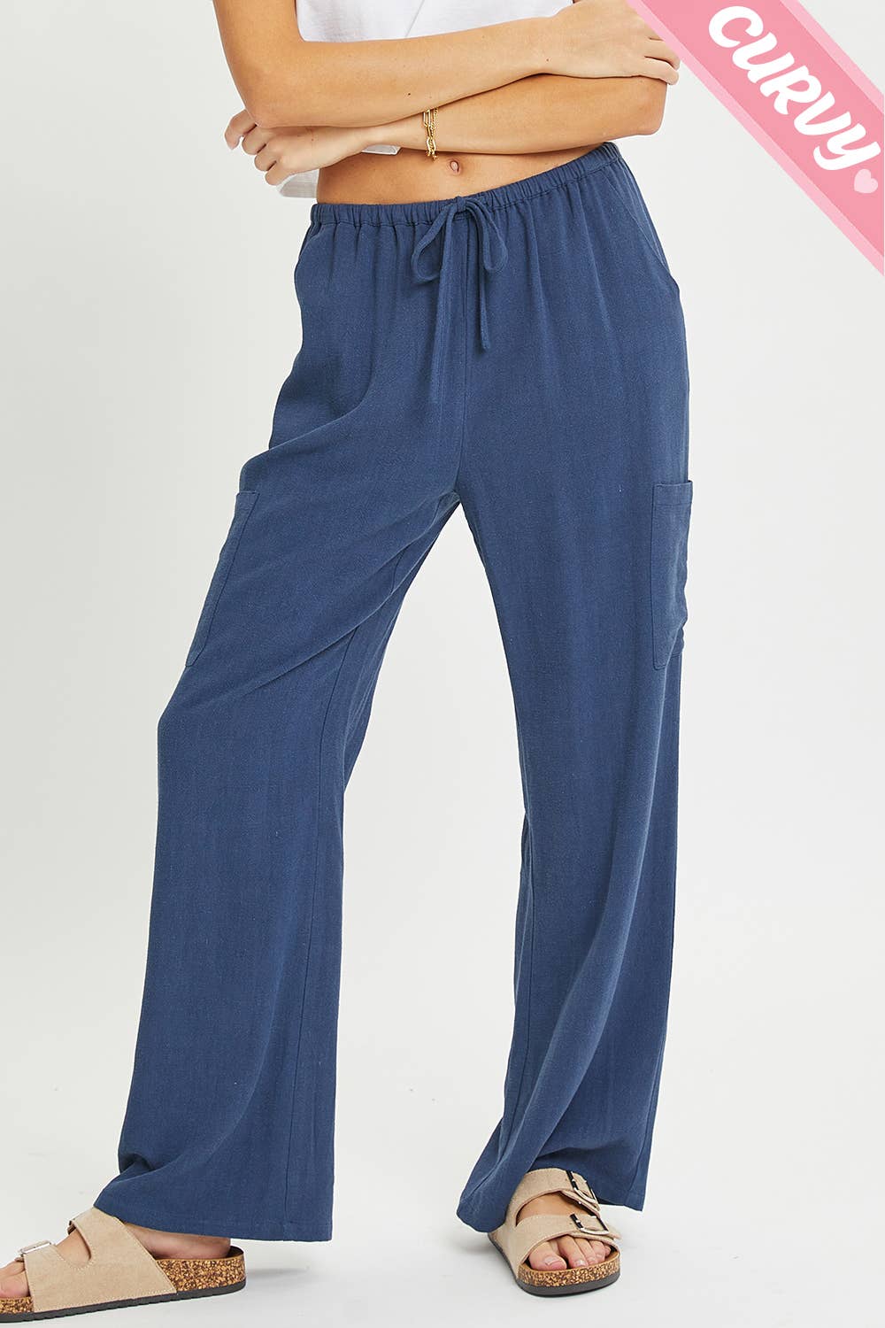 Sweet Lovely by Jen - Wholesale Pants - Women's - PLUS SIZE LINEN- BLEND PULL-ON-PANTS28