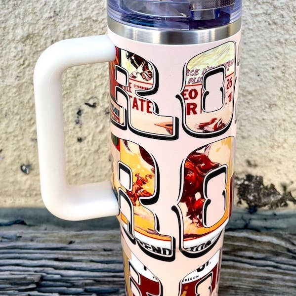 LUCKY & BLESSED - Wholesale Insulated mug/tumbler - Cream Rodeo Western Printed Flip Straw Tumbler (30oz)0