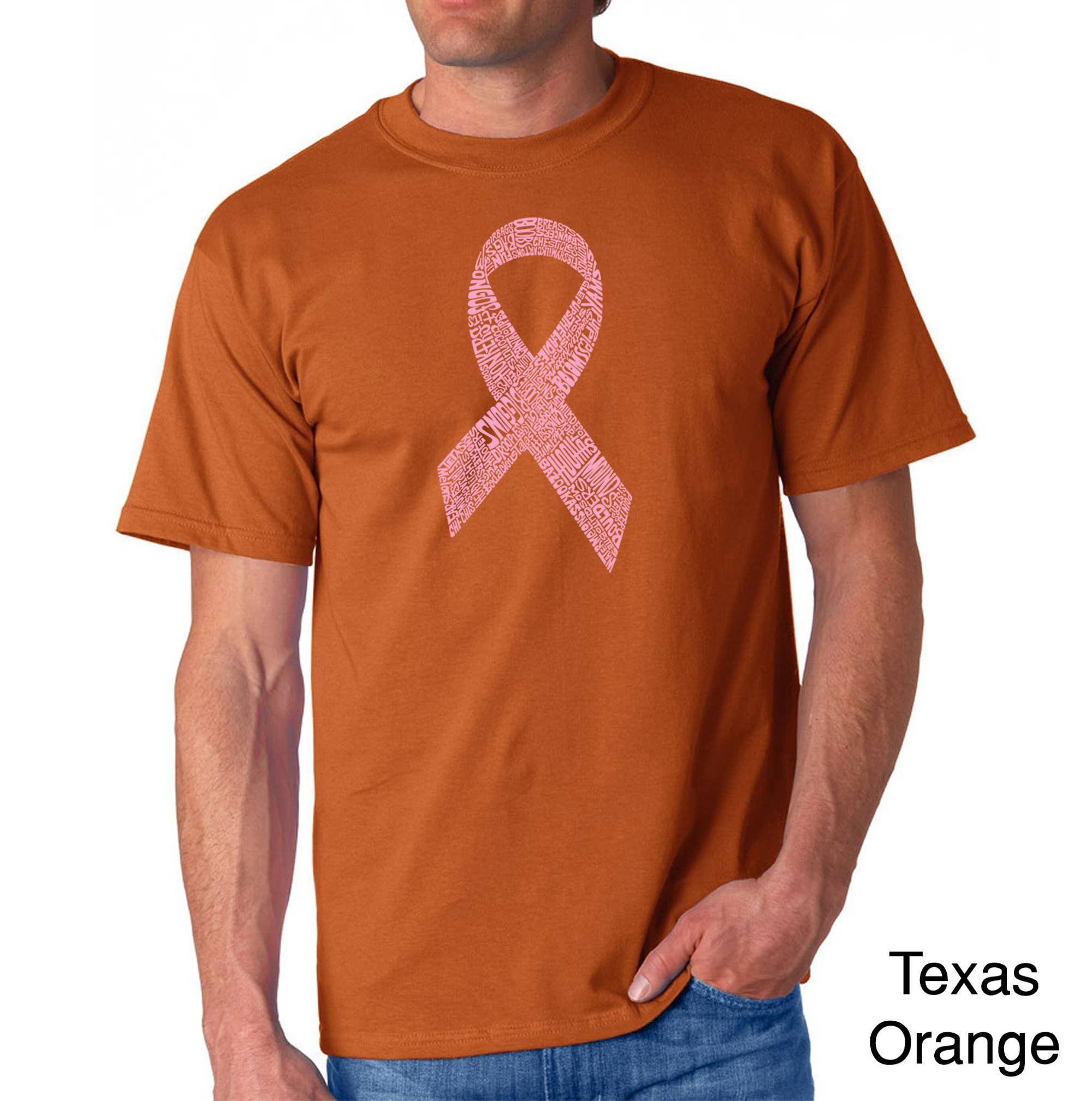 LA Pop Art - Wholesale Screen Printed T-Shirt - Men's - LA Pop Art Men's Word Art T-shirt - Breast Cancer Ribbon6