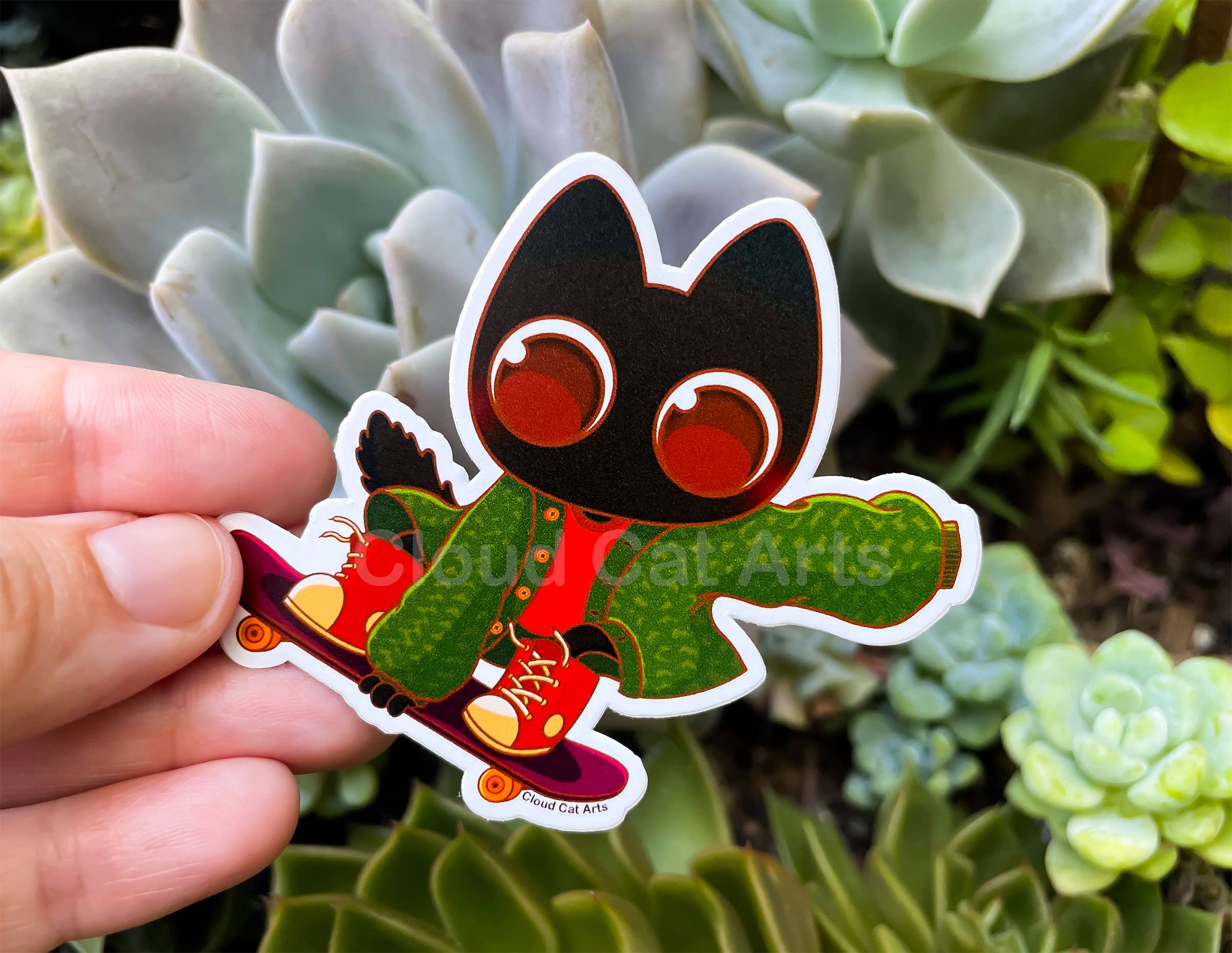 Cloud Cat Arts - Wholesale Sticker - Kick Flip Milo - Black Cat Skateboard -Vinyl Sticker