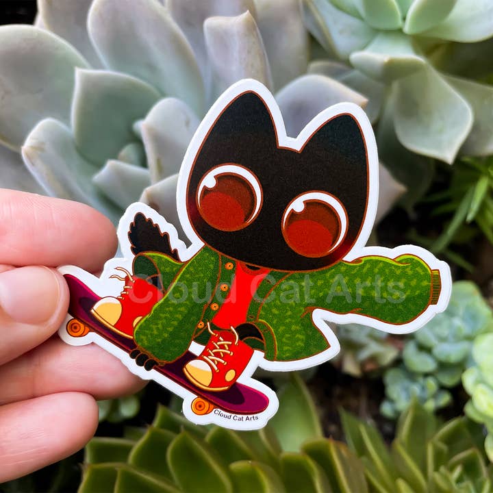 Cloud Cat Arts - Wholesale Sticker - Kick Flip Milo - Black Cat Skateboard -Vinyl Sticker0
