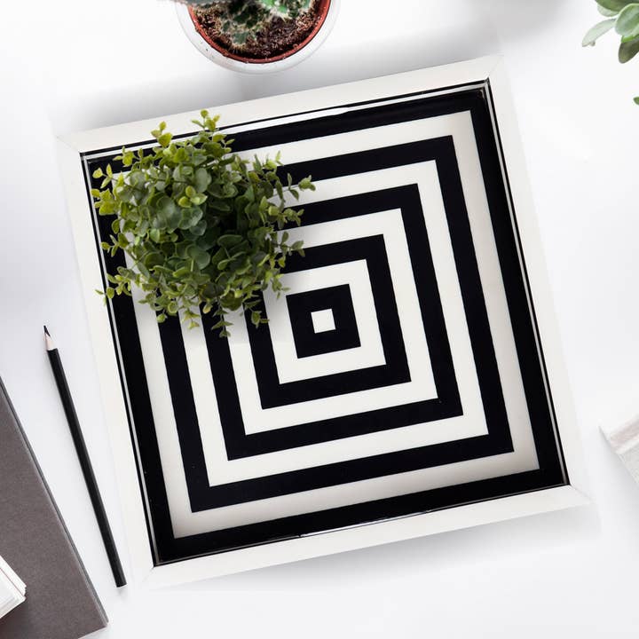 Dekoratives Tablett Concentrics Schwarz & Weiß 30,5 x 30,5 cm für den Großhandel von Handicrafts Home