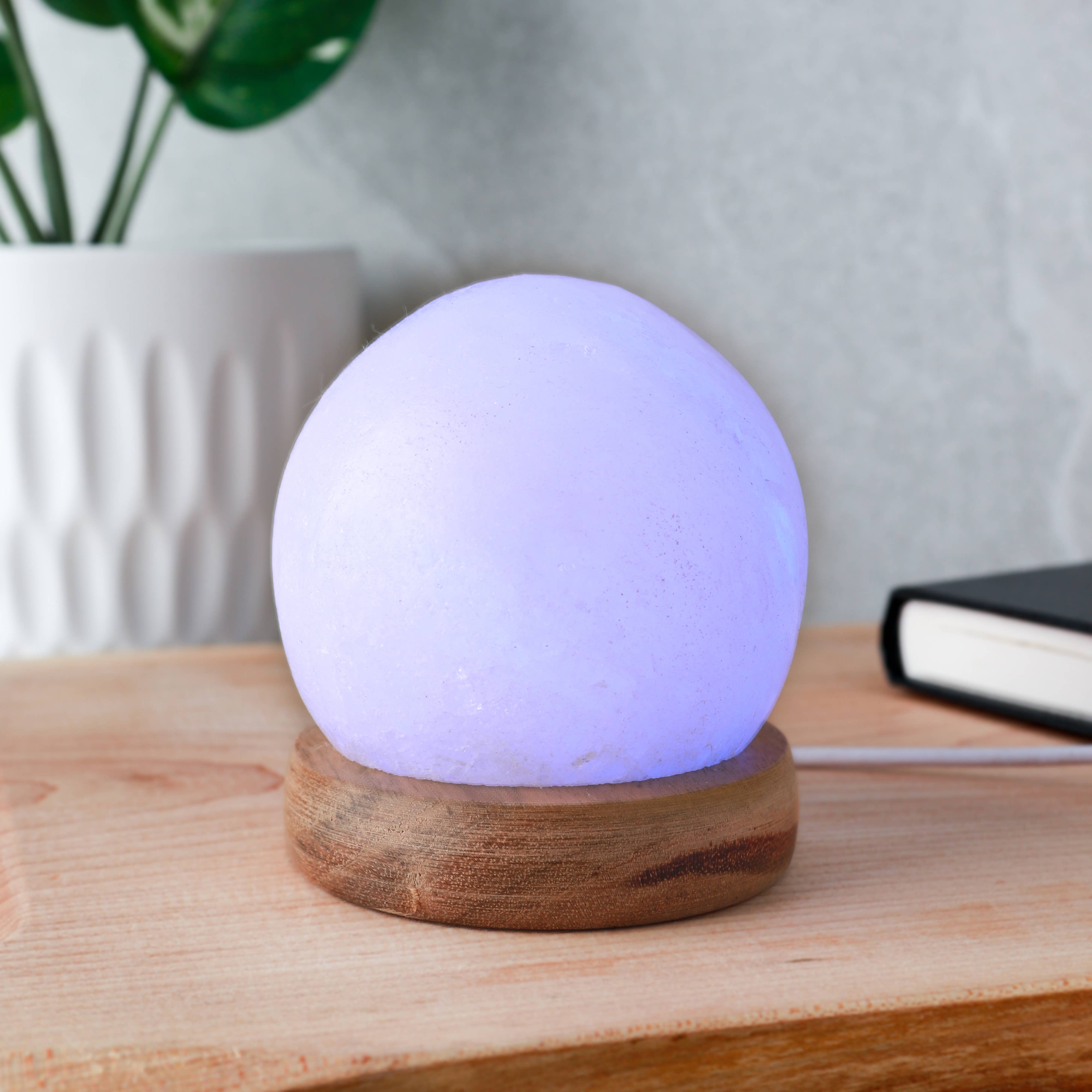 Natures Artifacts Inc - Wholesale Accent/Desk Lamp - Moon White Salt Crystal Lamp with USB4