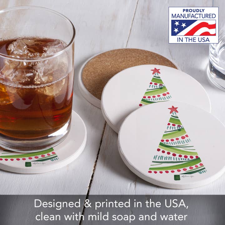 Conimar Promotions - Wholesale Coasters - "Holiday Wishing Tree" 4 Pack Round Stone Coasters 4