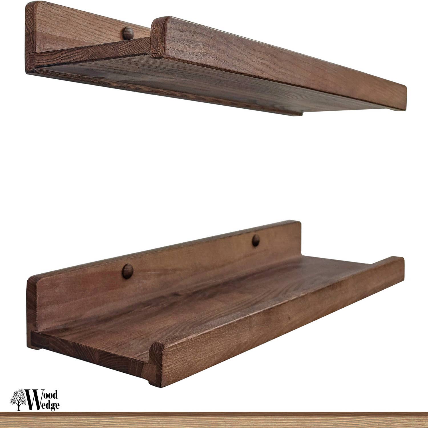 Wood Wedge - Vente Étagères murales - Étagère murale flottante en bois avec rebord, étagère d'exposition 40 cm10