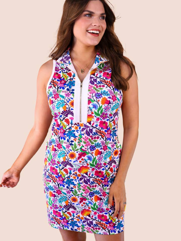 Everyday Zipper Dress, Fiesta Time White for wholesale by Jess Lea
