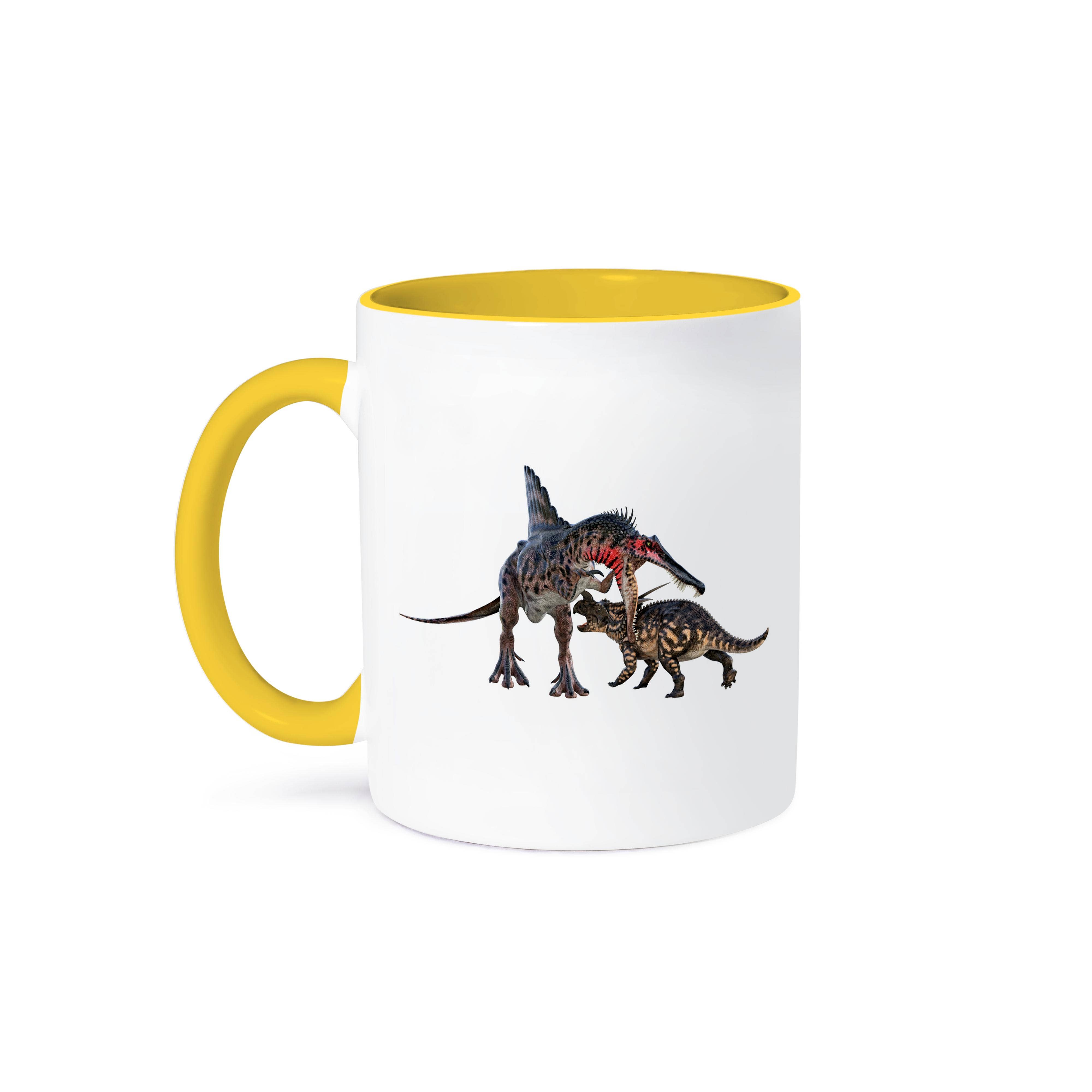 3dRose – Großhandel Kaffeebecher – 3dRose, Spinosaurus und Einiosaurus Dinosaurier kämpfen, Tasse0