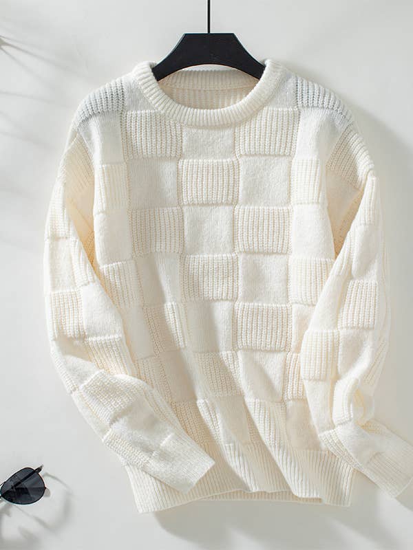Rosa Clothing - Wholesale Knit Sweater - Women's - Minimalist Checked Crewneck Sweater