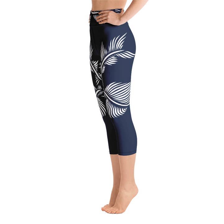 Capri Sports leggings by Lines 4 Peace Navy Blue & White for wholesale by Natascha van Es Fingerprint Art