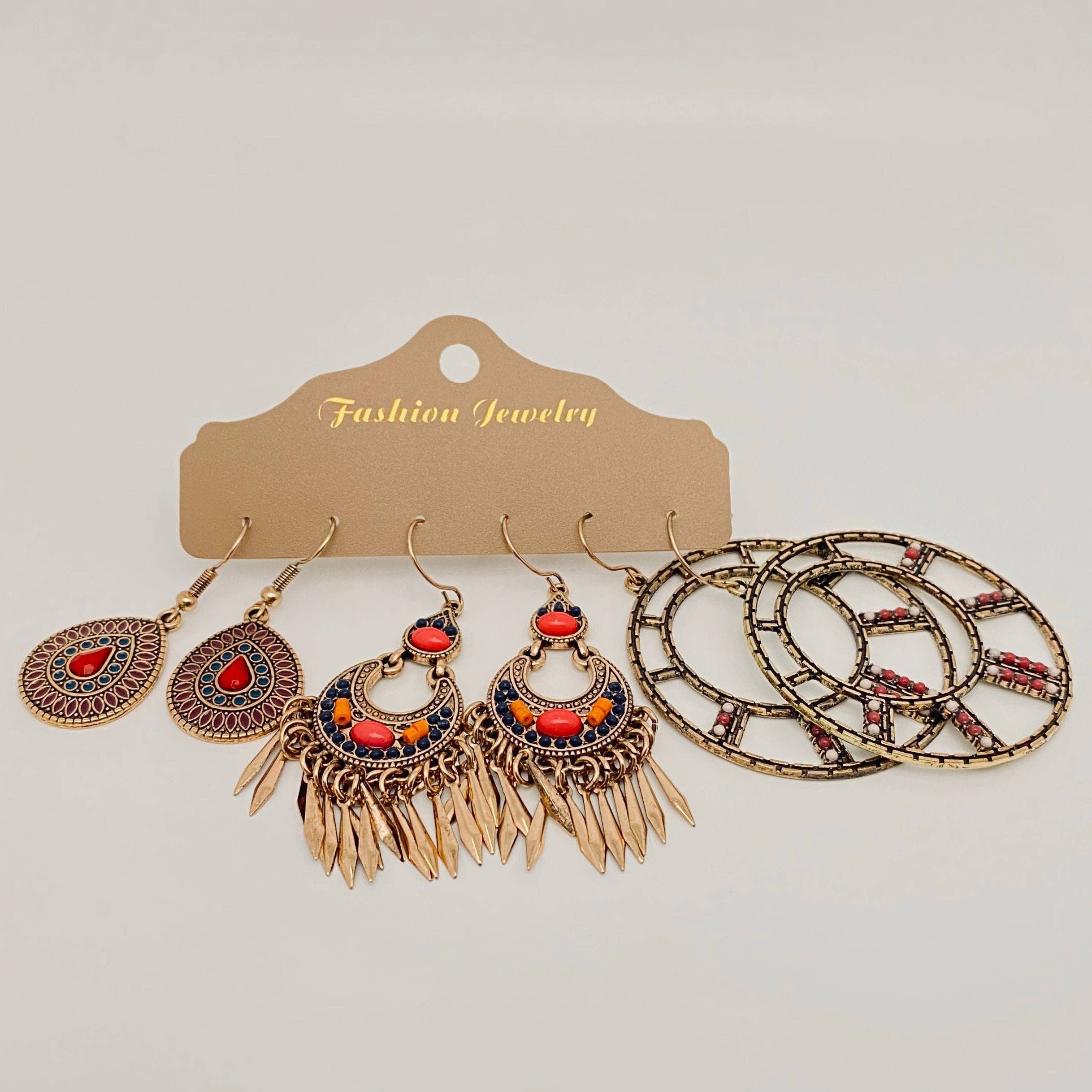Mio Queena – wholesale Jewellery set – 3Pairs/set Boho Earrings in Different Styles - BJ30