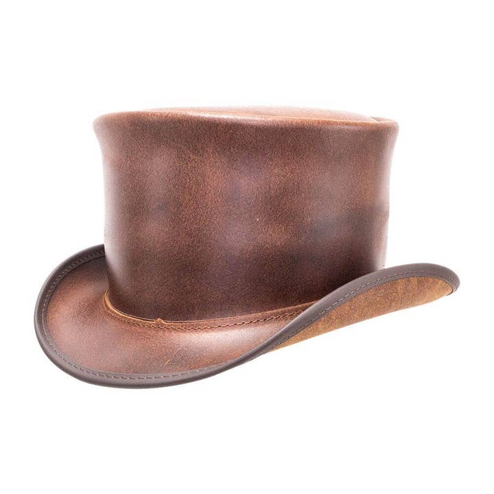 American Hat Makers - Wholesale Fedora - Unisex - Biker Leather Top Hat Unbanded - Style El Dorado